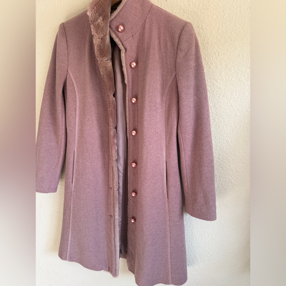 Vintage ARK Wool-Blend Women's Soft Pink Trench Coat-size M - Picture 4 of 11